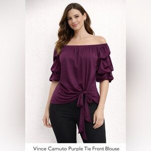 Vince Camuto Purple Tie Front Blouse Size S Puff Sleeve Elegant Top